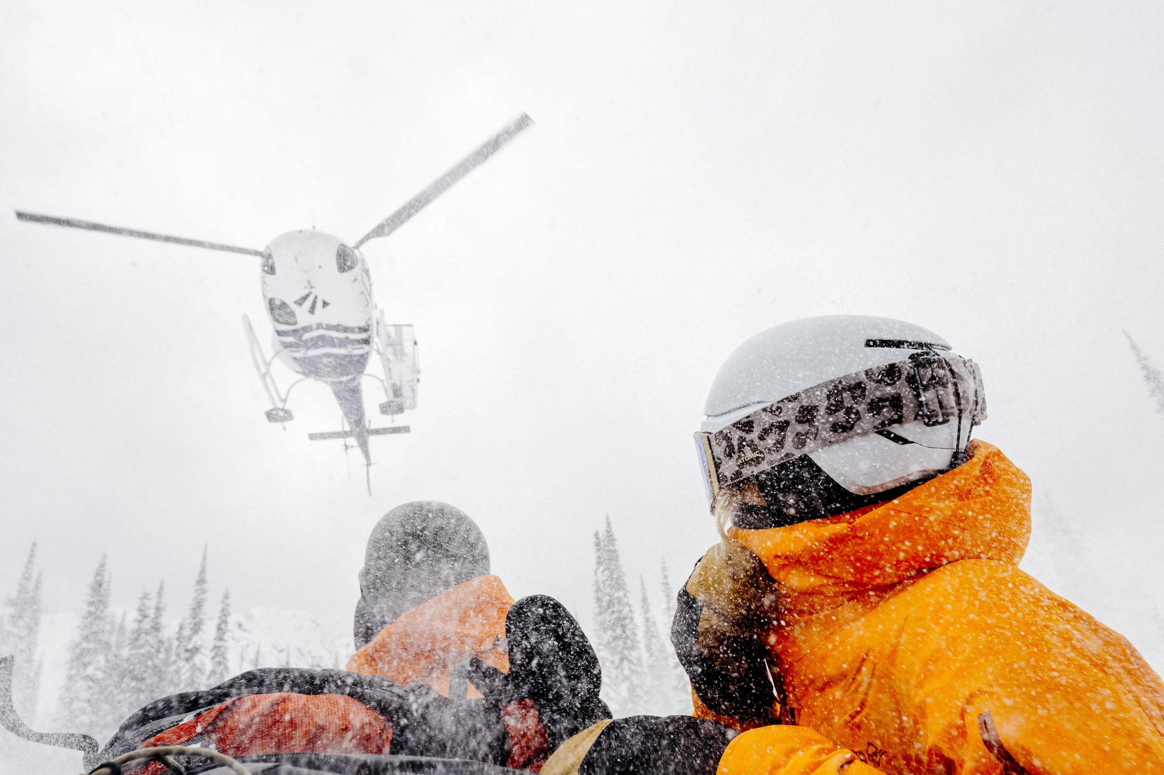 Waiting for helicopter pickup during a heli-skiing day in the BC Interior backcountry