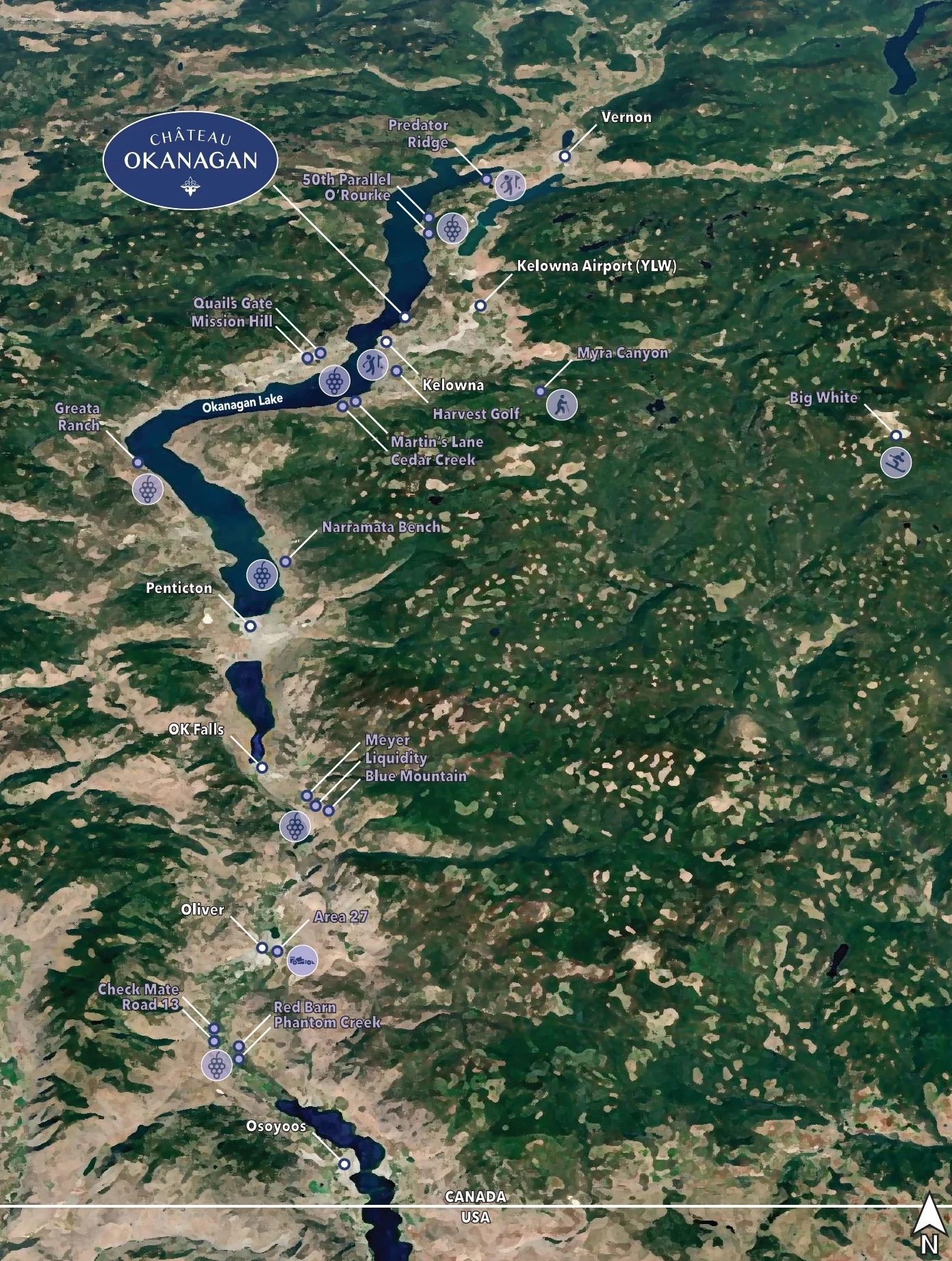 Okanagan Valley detail map from Vernon to Osoyoos